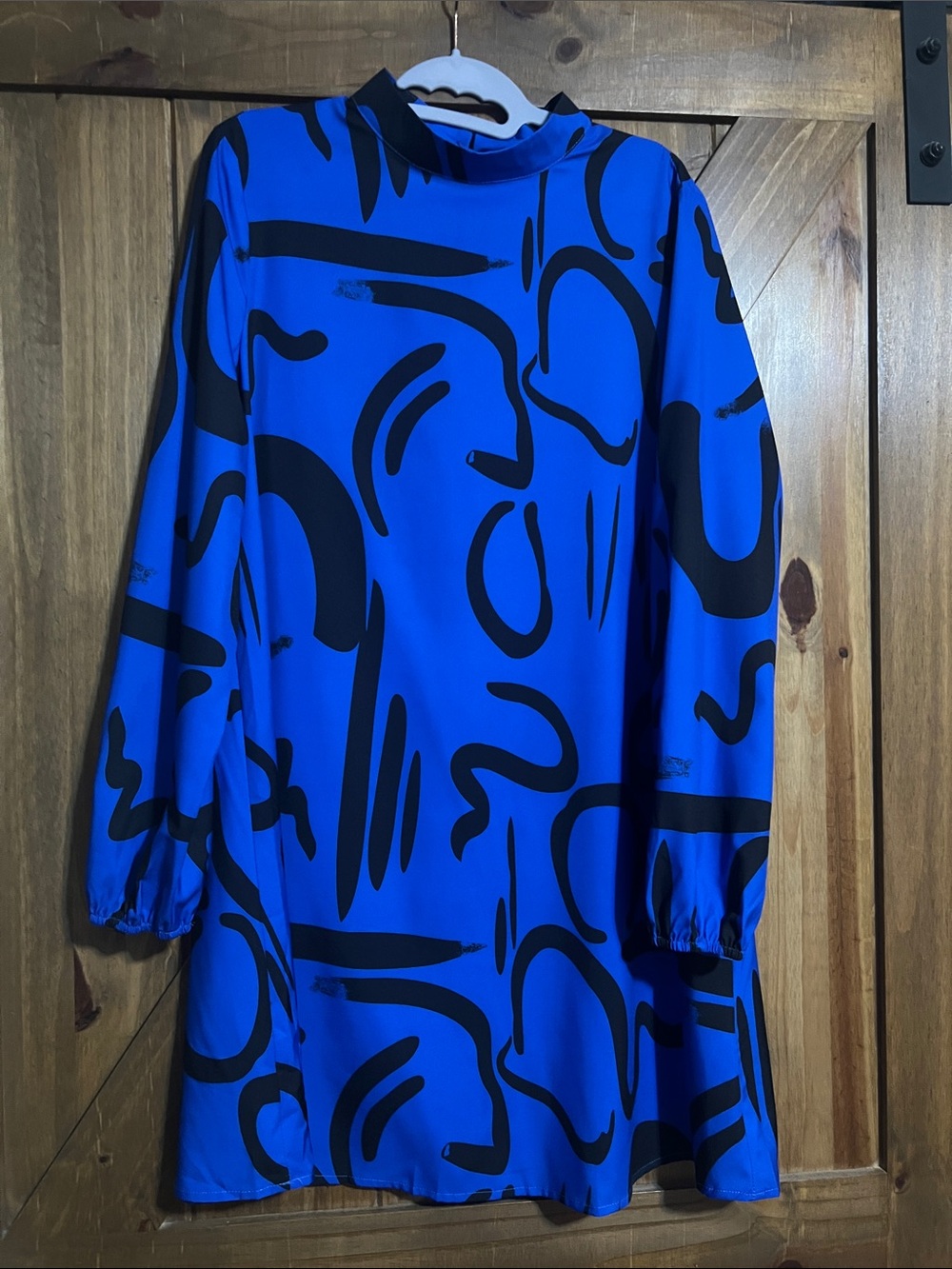 SHEIN Royal Blue Dress with Black Abstract Detail Med